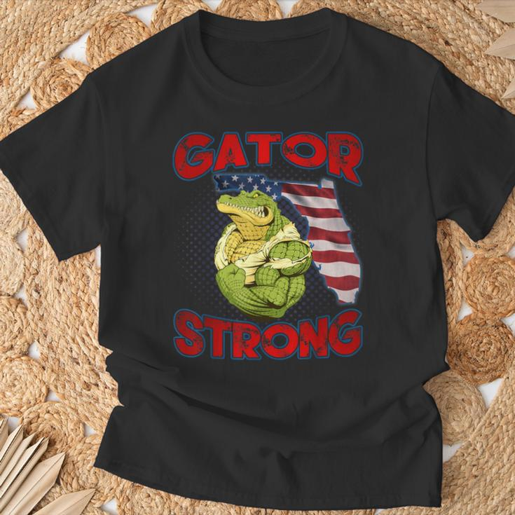 Gator Strong Florida State Gator American Flag Florida Map T-Shirt Gifts for Old Men