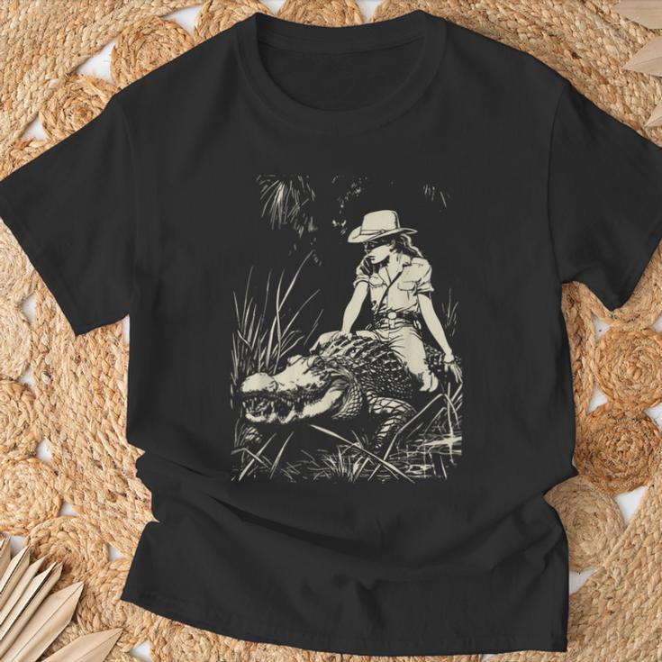 Girl Riding Alligator Weird Florida Crocodile Meme T-Shirt Gifts for Old Men
