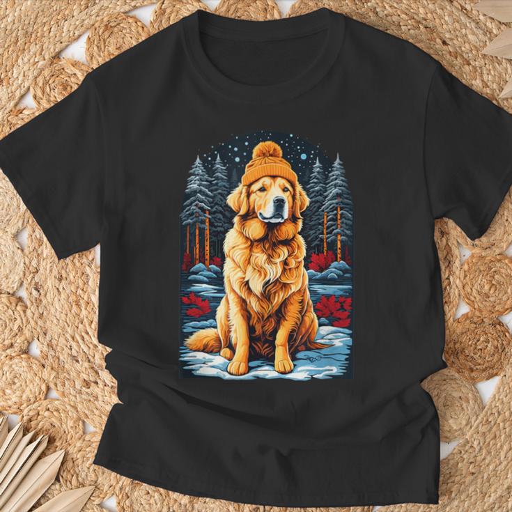 Golden Retriever In Winter Hat Happy Golden Retriever T-Shirt Geschenke für alte Männer