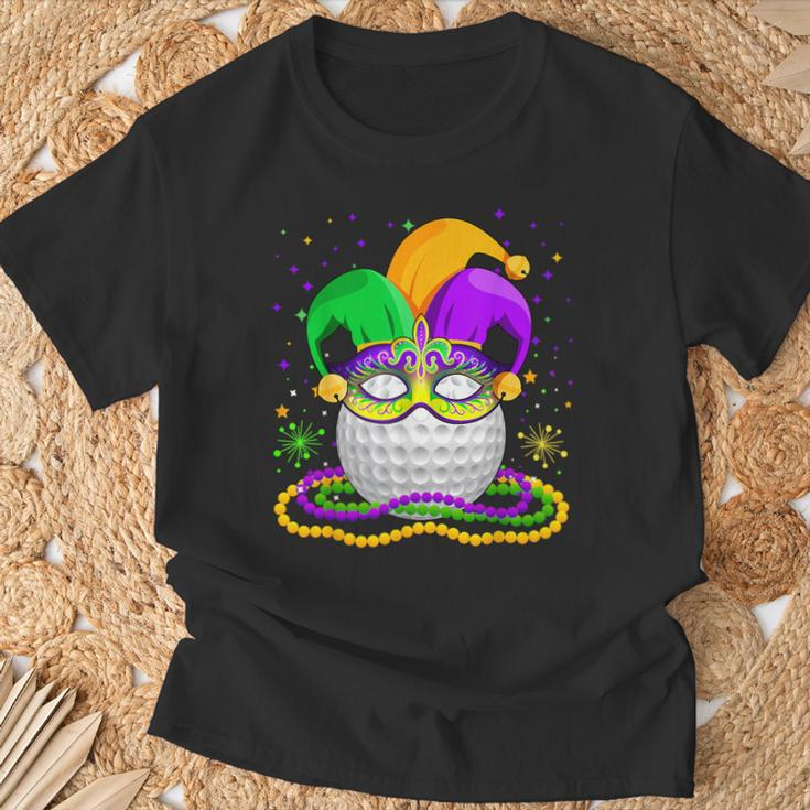 Golf Wearing Jester Hat Masked Beads Mardi Gras Player T-Shirt Gifts for Old Men