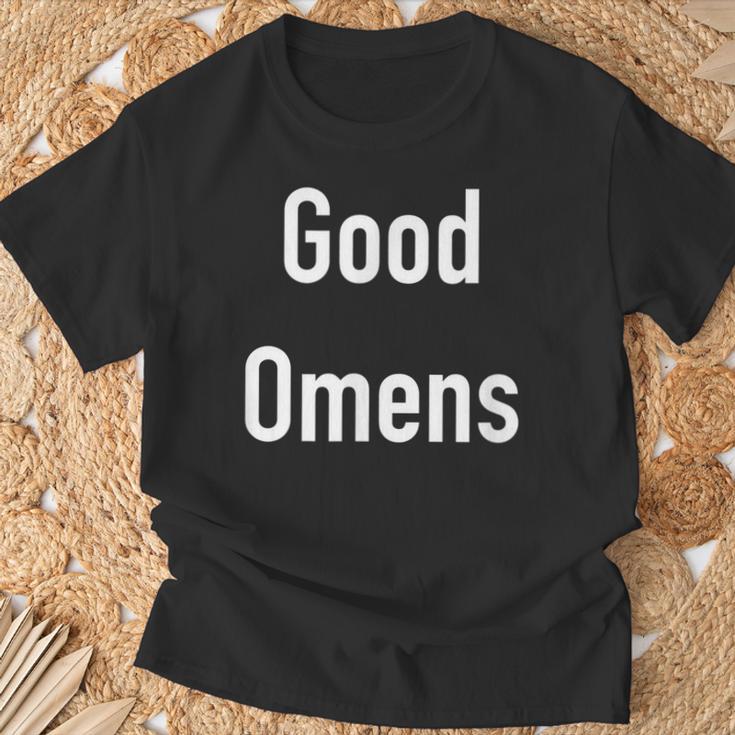 Good Omens Schwarz T-Shirt mit Weißer Schrift Unisex, Engel & Dämon Design Geschenke für alte Männer