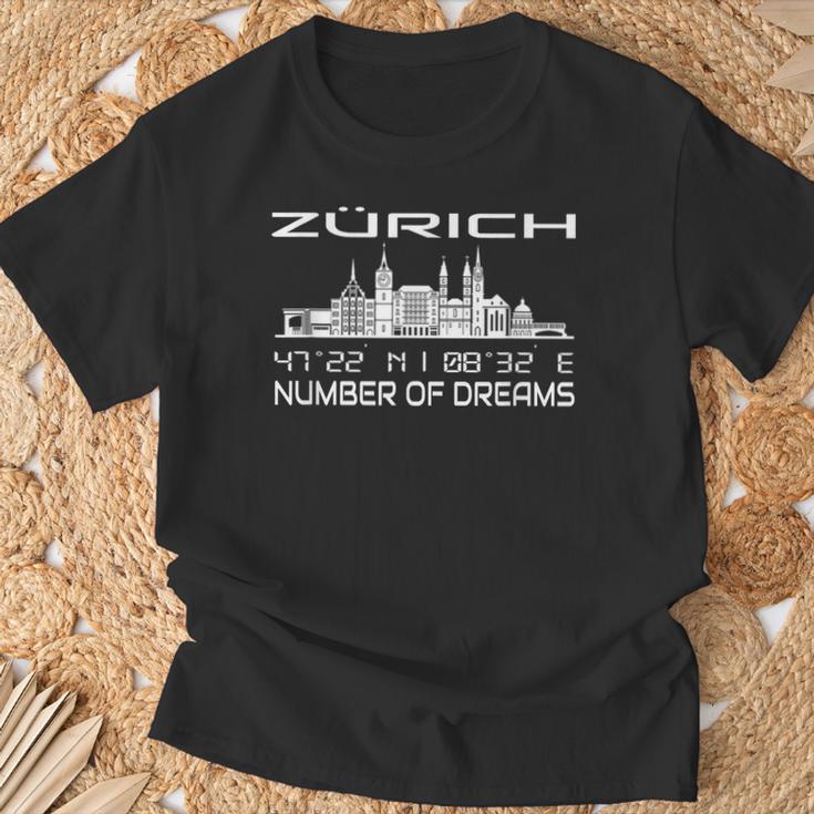 With Gps Coordinates Geography Switzerland Home City Of Zurich T-Shirt Geschenke für alte Männer