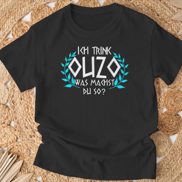 Greek Greece Alk Ich Trink Ouzo Was Machst Du So T-Shirt Geschenke für alte Männer