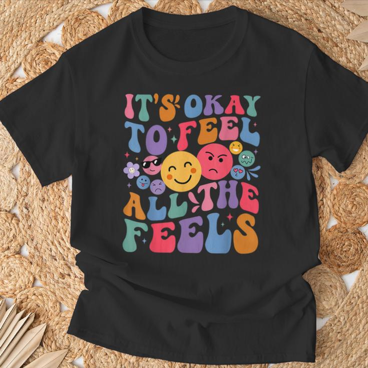 Groovy It's Ok To Feel All The Feels Emotions Mental Health T-Shirt Gifts for Old Men