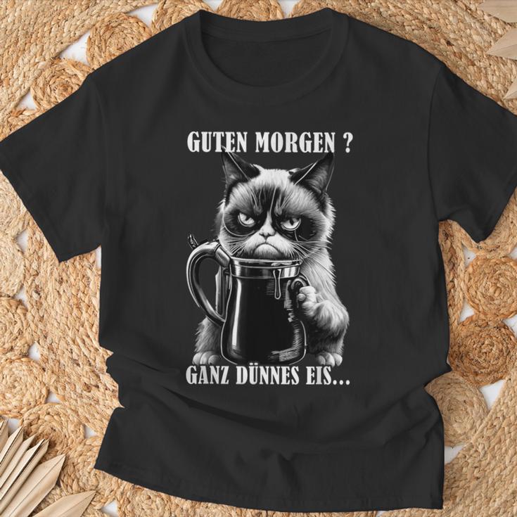 Guten Morgen Ganz Thin Eis German Language Cat Kaffee Black T-Shirt Geschenke für alte Männer