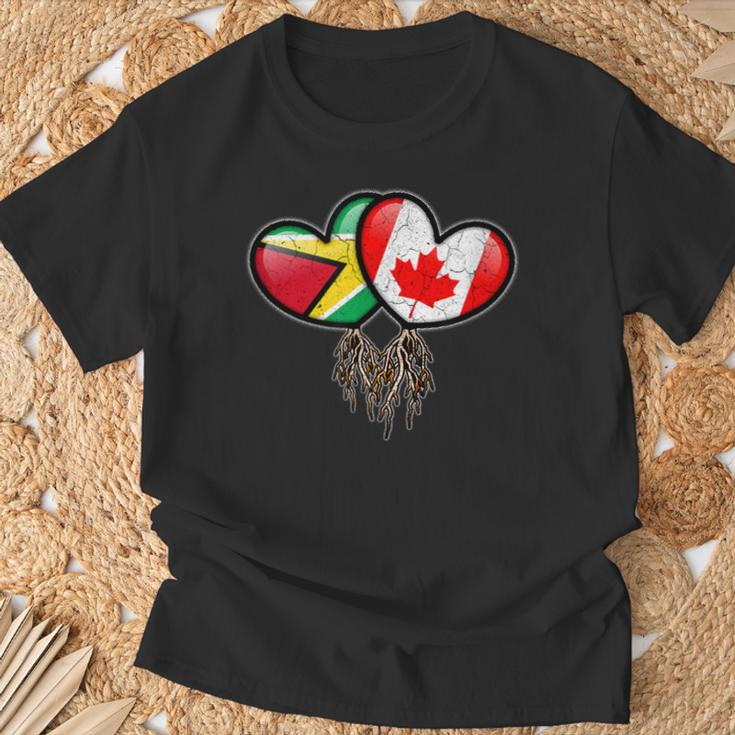 Guyanese Canadian Flags Inside Hearts With Roots T-Shirt Gifts for Old Men