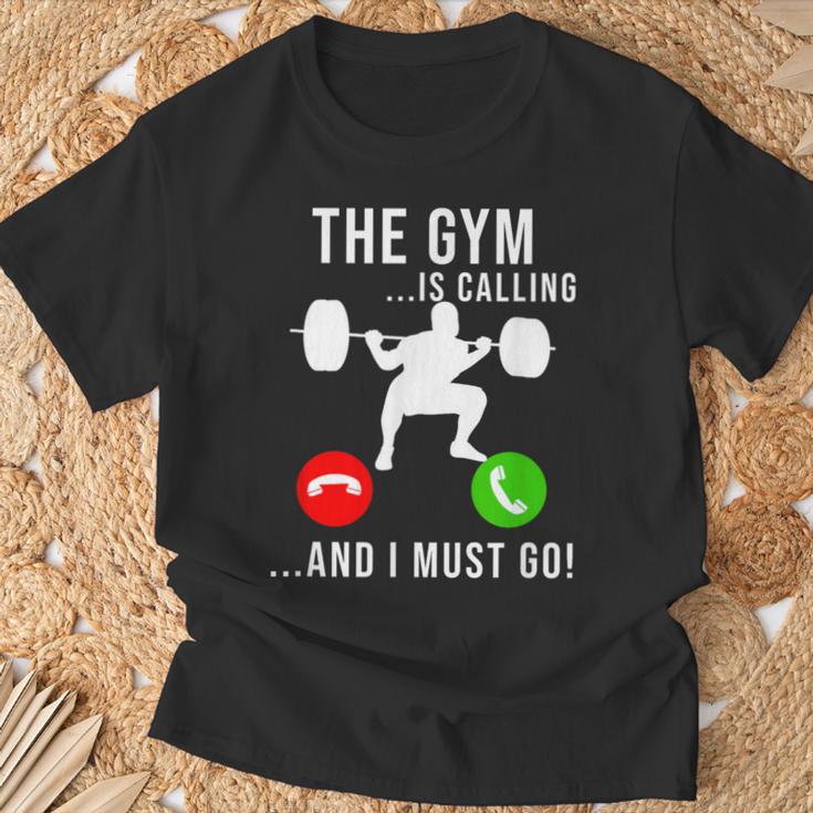 Gym Is Calling Workout Fitness Bodybuilding Weight Lifting T-Shirt Gifts for Old Men