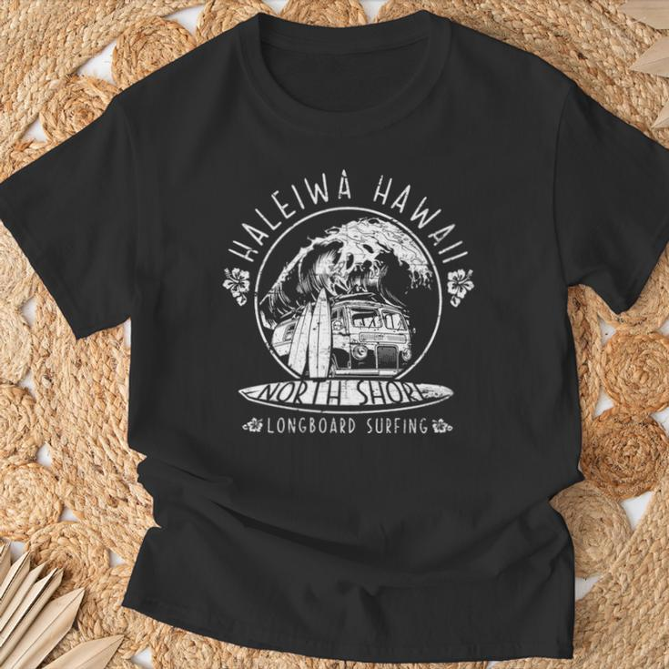 Haleiwa Hawaii Surfer North Shore Oahu Longboard Surfing T-Shirt Gifts for Old Men