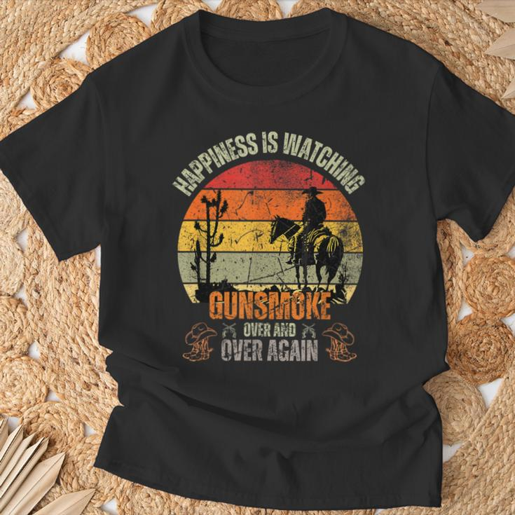 Happiness Is Watching Gun-Smoke Over And Vintage Cowboys T-Shirt Gifts for Old Men