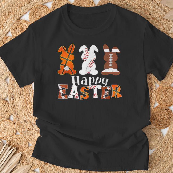 Happy Easter Baseball Football Basketball Bunny Rabbit Boys T-Shirt Gifts for Old Men