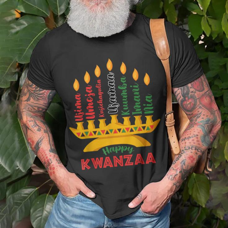 Happy Kwanzaa Kinara Seven Candles Principles Of Kwanzaa T-Shirt Gifts for Old Men