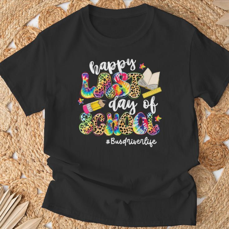 Happy Last Day Of School Bus Driver Life Leopard Tie Dye T-Shirt Gifts for Old Men