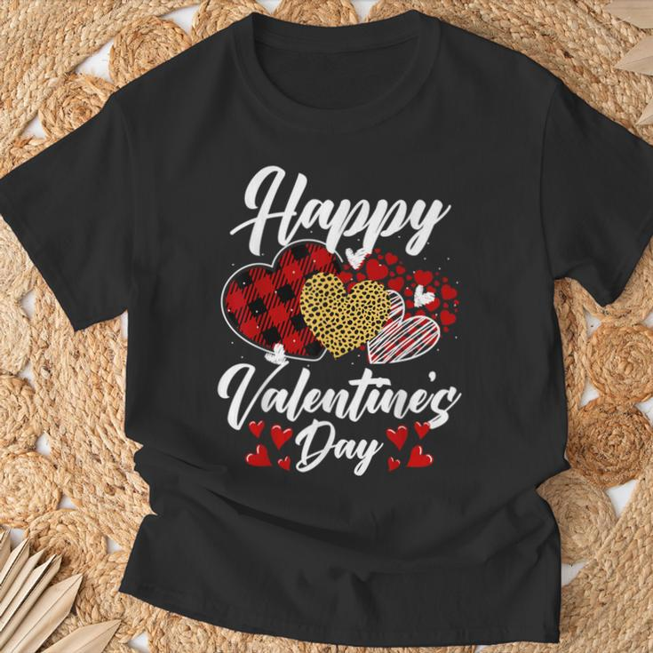 Happy Valentine's Day Hearts With Leopard Plaid Valentine T-Shirt Gifts for Old Men