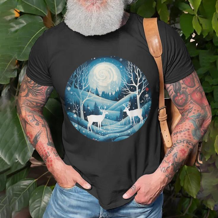 Happy Winter Scenery At Night With Animals And Snow Costume T-Shirt Gifts for Old Men