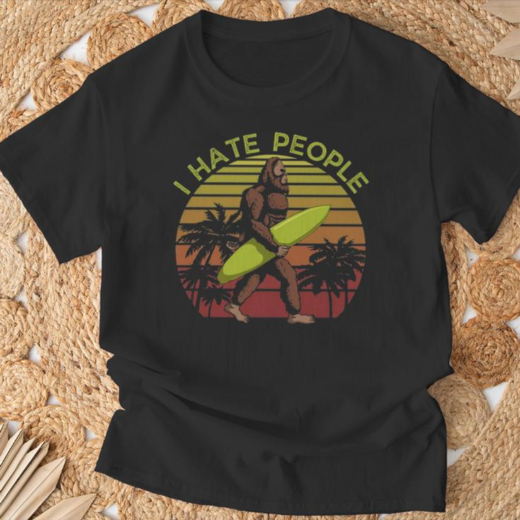 I Hate People Surfing Bigfoot Sasquatch Big Foot Bel T-Shirt Gifts for Old Men