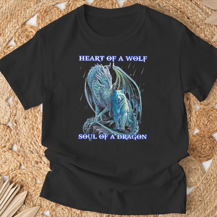 Heart Of Wolf Soul Of A Dragon T-Shirt Gifts for Old Men