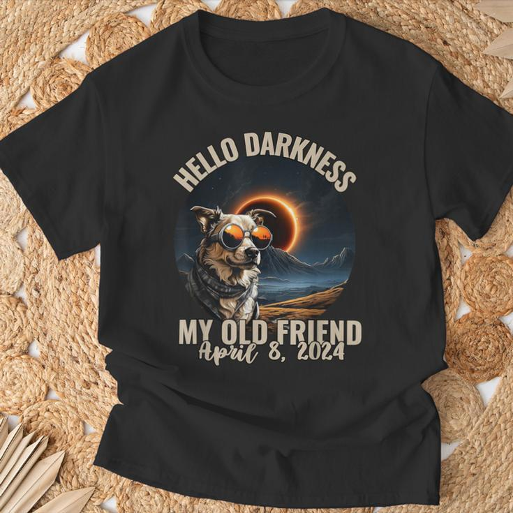 Hello Darkness My Old Friend Dog With Solar Eclipse Glasses T-Shirt Gifts for Old Men