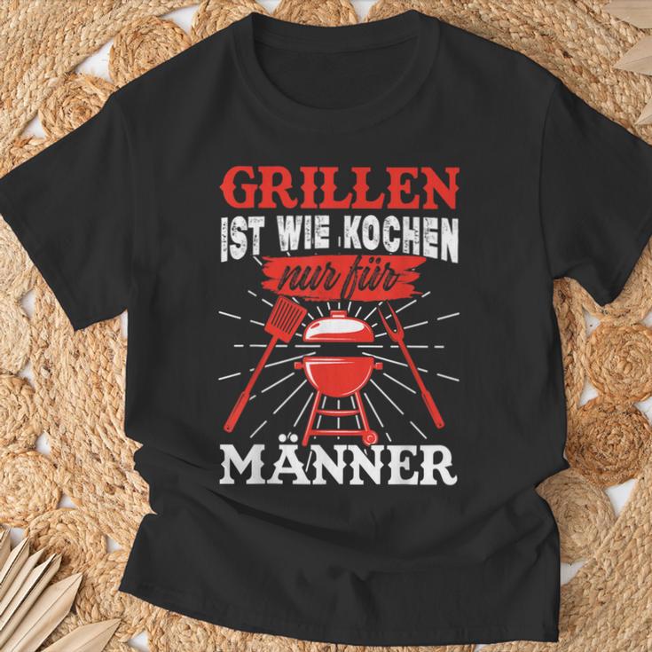 Herren Grillen Ist Kochen Für Männer Grillmeister Spruch Papa Opa T-Shirt Geschenke für alte Männer