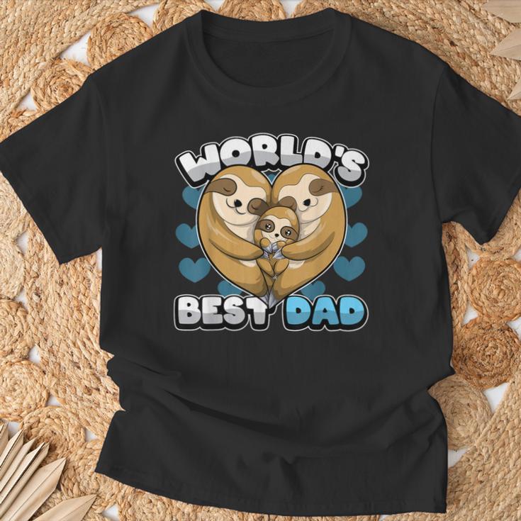 Herrenatertag World's Best Dad Niedlicher Faultier Papa Herz Familie T-Shirt Geschenke für alte Männer