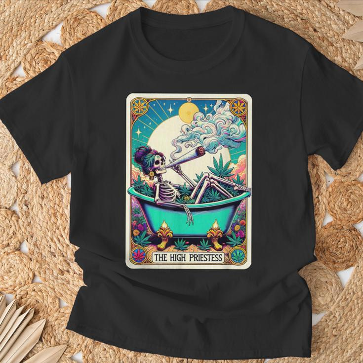 The High Pries-Tess Tarot Card 420 Cannabis Witchy Skeleton T-Shirt Gifts for Old Men