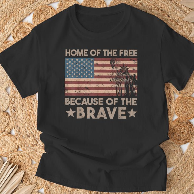 Home Of The Free Because Of The Brave Vintage American Flag T-Shirt Gifts for Old Men