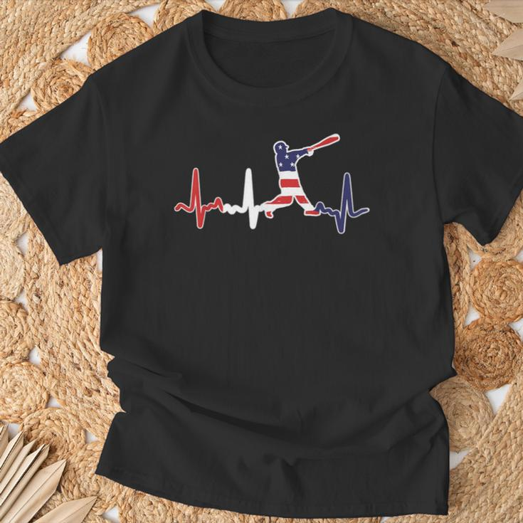 Home Run Baseball Flag Baseball Heartbeat T-Shirt Gifts for Old Men