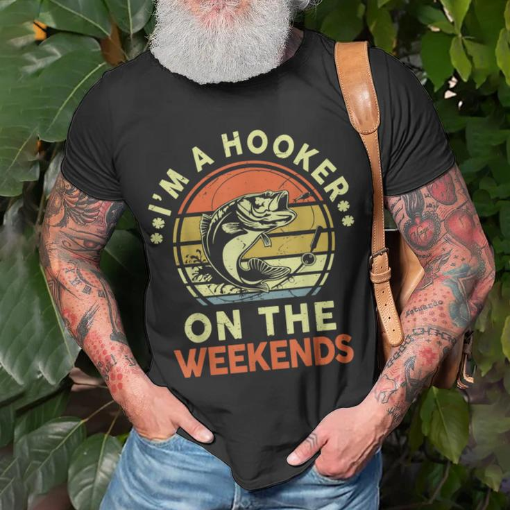 Hooker On Weekend Dirty Adult Humor Bass Dad Fishing T-Shirt Gifts for Old Men