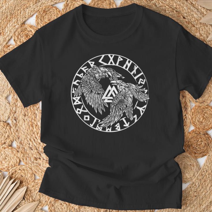 Hugin And Munin Nordic Mythology Odins Ravens T-Shirt Geschenke für alte Männer