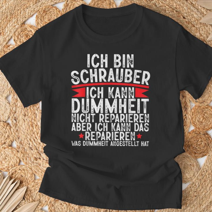 Ich Bin Schrauber Dummheit Nicht Reparieren Car Mechanic German T-Shirt Geschenke für alte Männer
