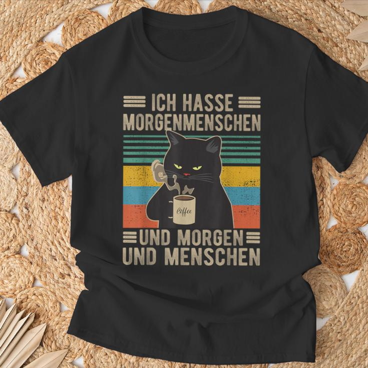 Ich Hasse Morgenmenschen Und Morgen Und Menschen Katzen Black T-Shirt Geschenke für alte Männer