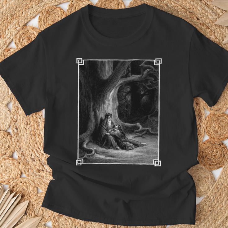 Idyllen Des Königs Gotisch Okkulten Heidnischen Gustave Dore Mittelalter T-Shirt Geschenke für alte Männer