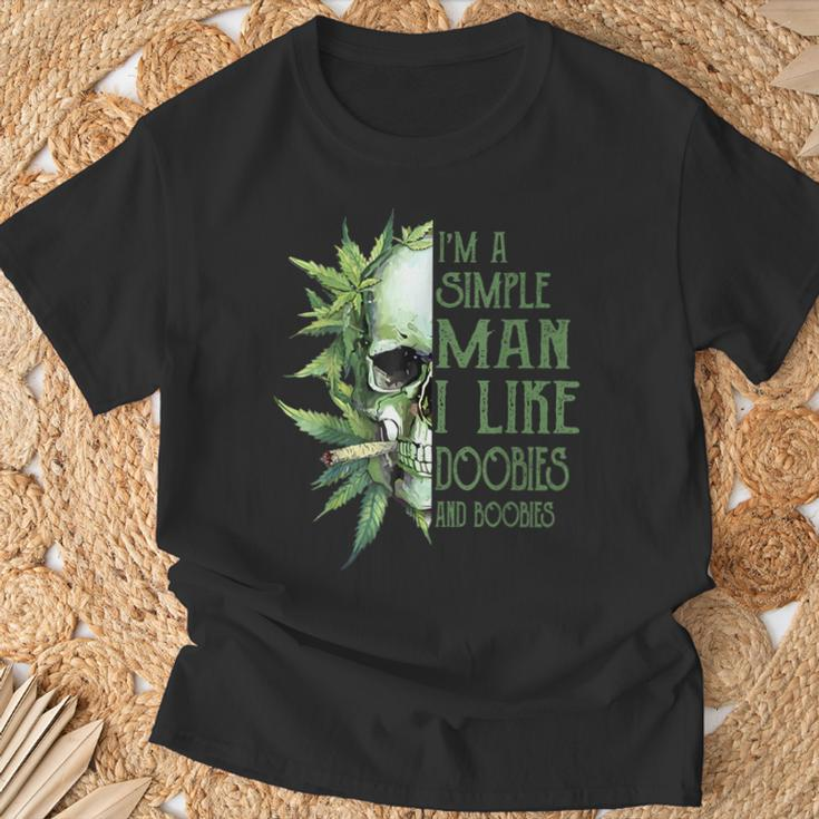 I'm A Simple Man I Like Doobies And Boobies Skull Weed T-Shirt Gifts for Old Men