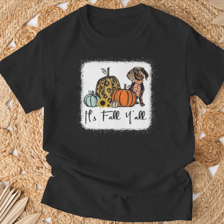 It's Fall Y'all Yellow Dachshund Dog Leopard Pumpkin Falling T-Shirt Gifts for Old Men