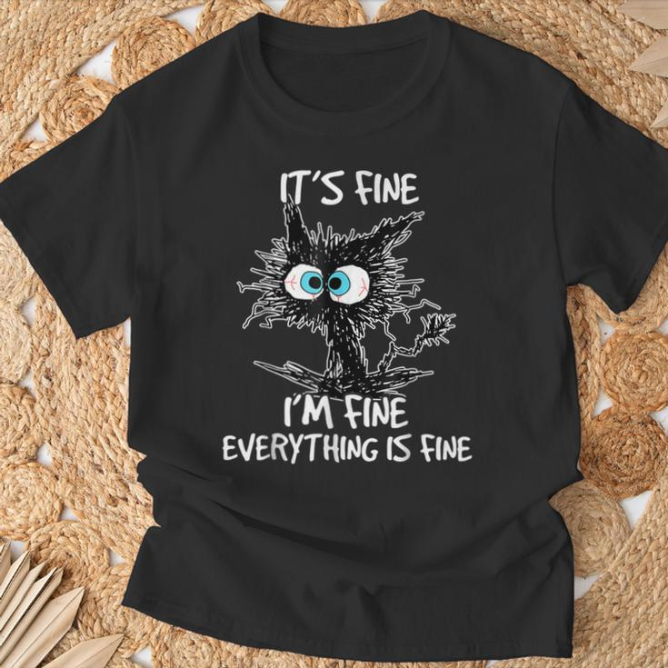 It's Fine I'm Fine Everything Is Fine Cat T-Shirt Gifts for Old Men