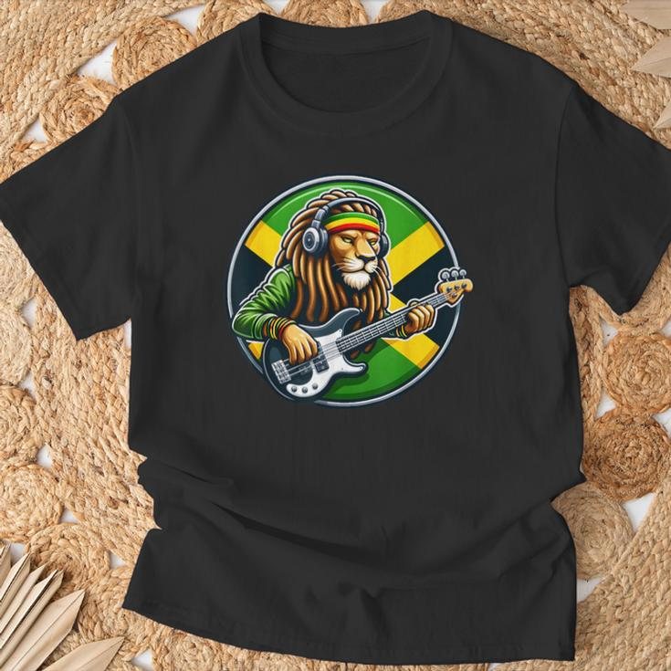 Jamaica Rastafarian Lion Playing Guitar Reggae Jamaican 2024 T-Shirt Gifts for Old Men
