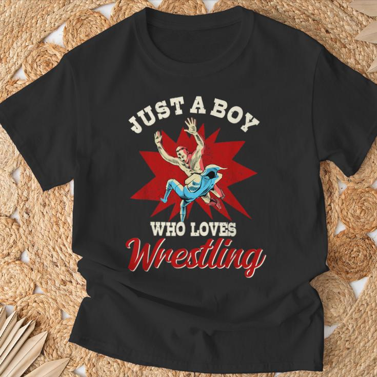 Just A Boy Who Loves Wrestling Boys Wrestle Wrestler T-Shirt Gifts for Old Men