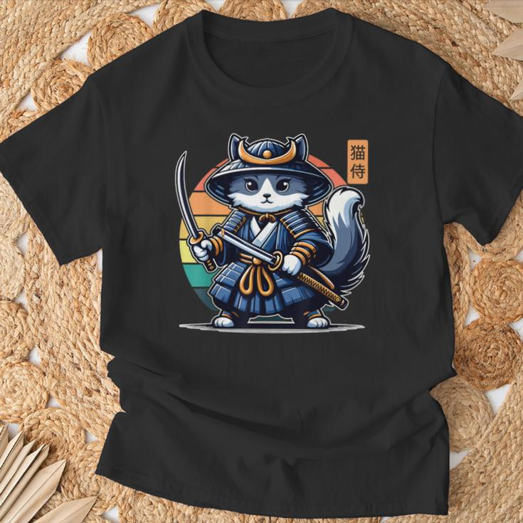 Kawaii Graphic Japanese Anime Manga Samurai Ninja Cat T-Shirt Gifts for Old Men