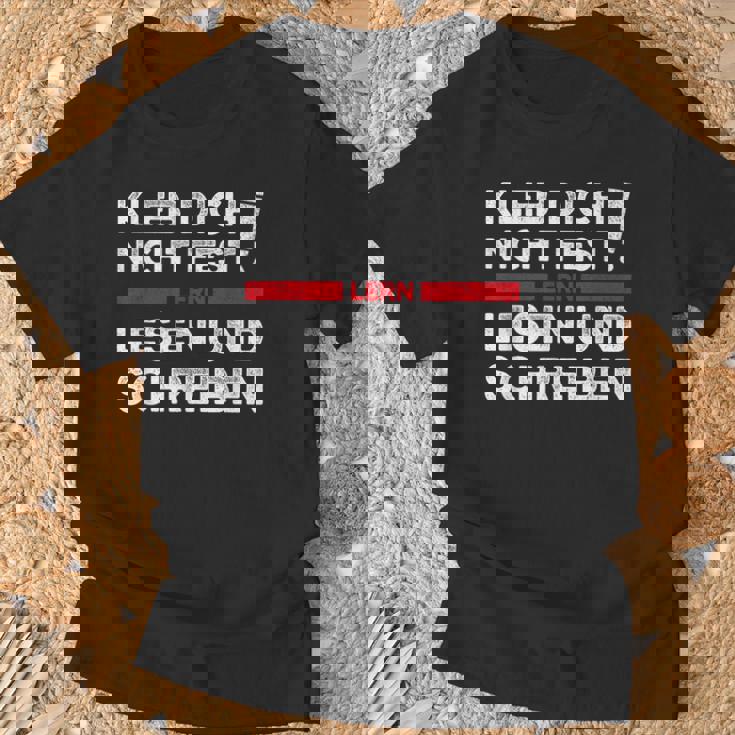 Klimakleber Schwarzes T-Shirt Kleb Dich Nicht Fest - Lern Lesen & Schreiben Geschenke für alte Männer