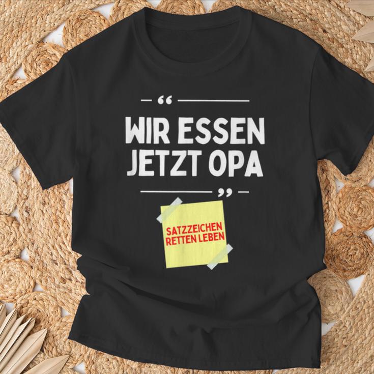 Komm Wir Essen Opa Punctuation Mark Comma Sayings T-Shirt Geschenke für alte Männer