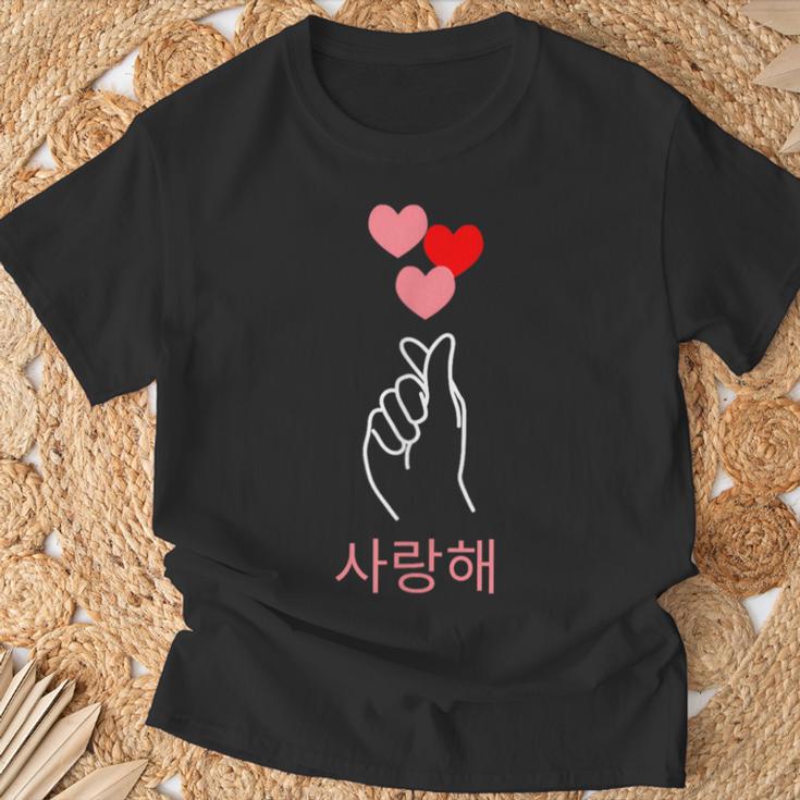 Korean Finger Heart Hand I Love You Kpop K-Drama K-Pop T-Shirt Geschenke für alte Männer