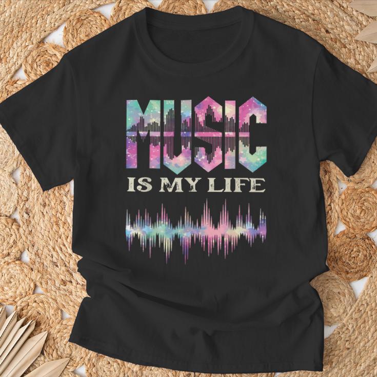 La Música Es Miida Ecualizador De Ondas Sonoras Dj Camiseta unisex Regalos para ancianos