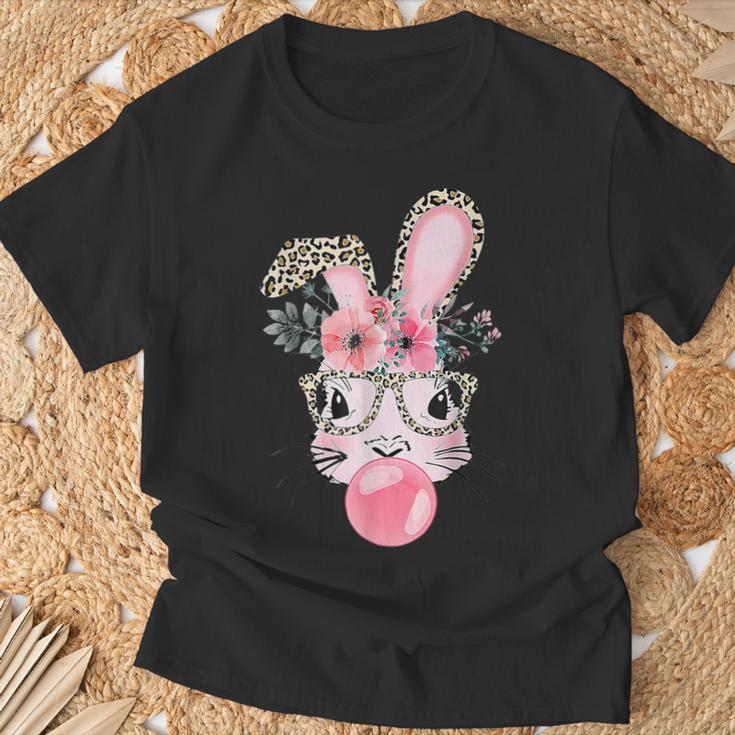 Leopard Print Rabbit Bunny Blowing Bubble Gum Easter Day T-Shirt Gifts for Old Men