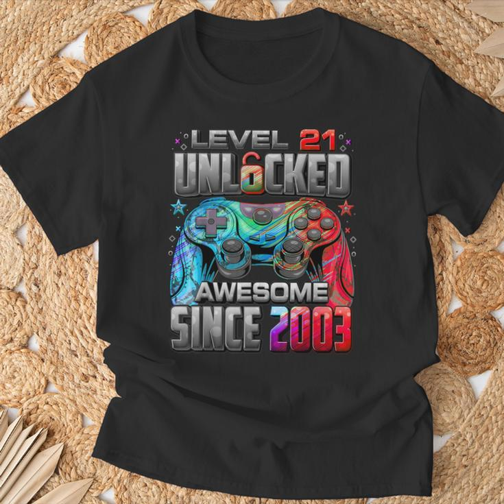 Level 21 Unlocked Awesome Since 2003 21St Birthday Gaming T-Shirt Gifts for Old Men