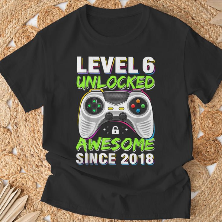 Level 6 Unlocked Awesome Since 2018 6Th Birthday Gaming Boys T-Shirt Gifts for Old Men
