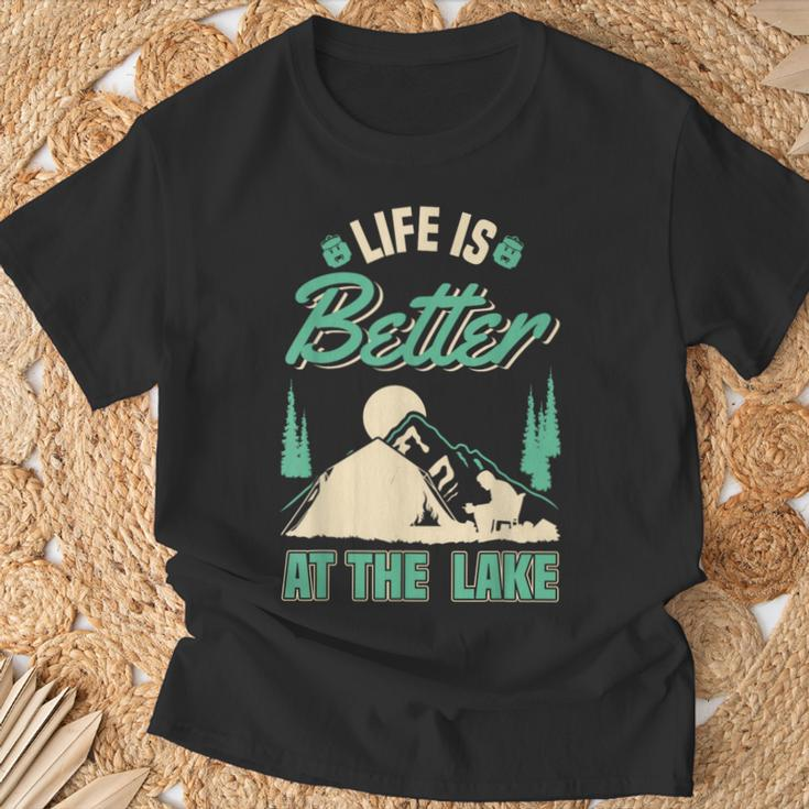 Life Is Better At Lake Outdoor Fishing Bootfahren Segeln T-Shirt Geschenke für alte Männer