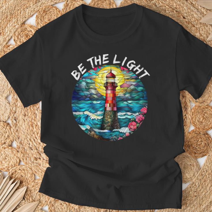 Be The Light Stained Glass Lighthouse Motivational Quote T-Shirt Gifts for Old Men