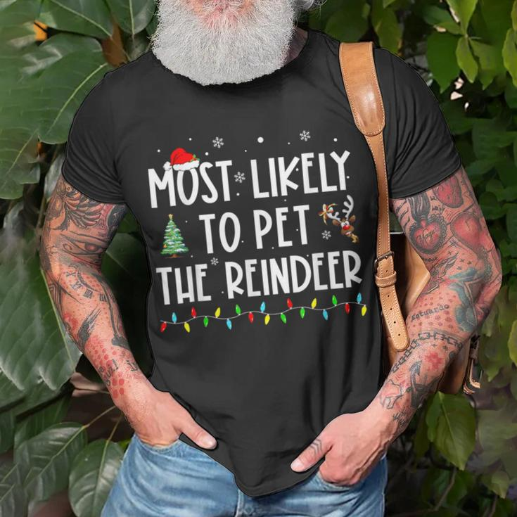Most Likely To Pet The Reindeer Family Pajama T-Shirt Gifts for Old Men