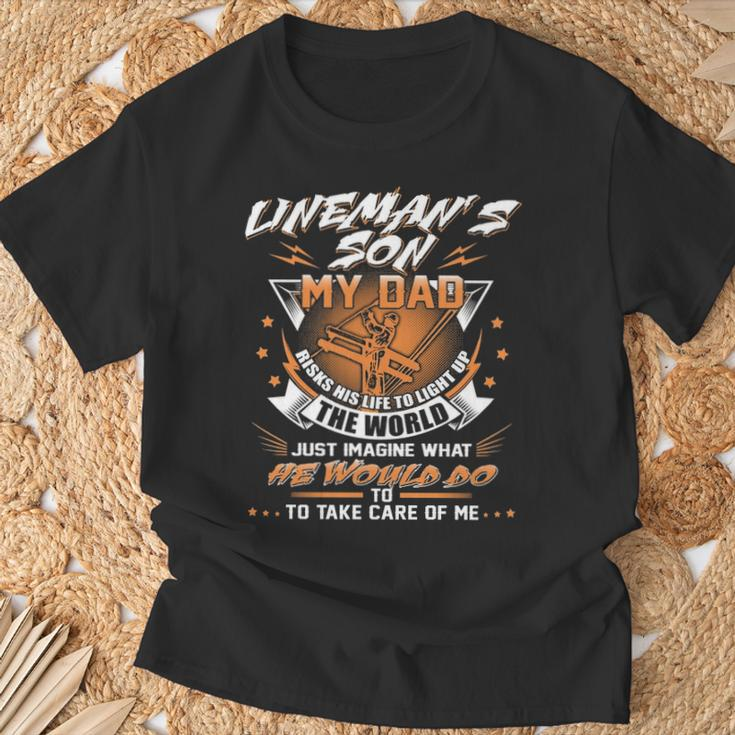 Lineman's Son Proud Lineman Fathers Day T-Shirt Gifts for Old Men
