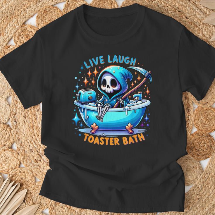 Live Laugh Toaster Bath Skeleton Saying T-Shirt Gifts for Old Men