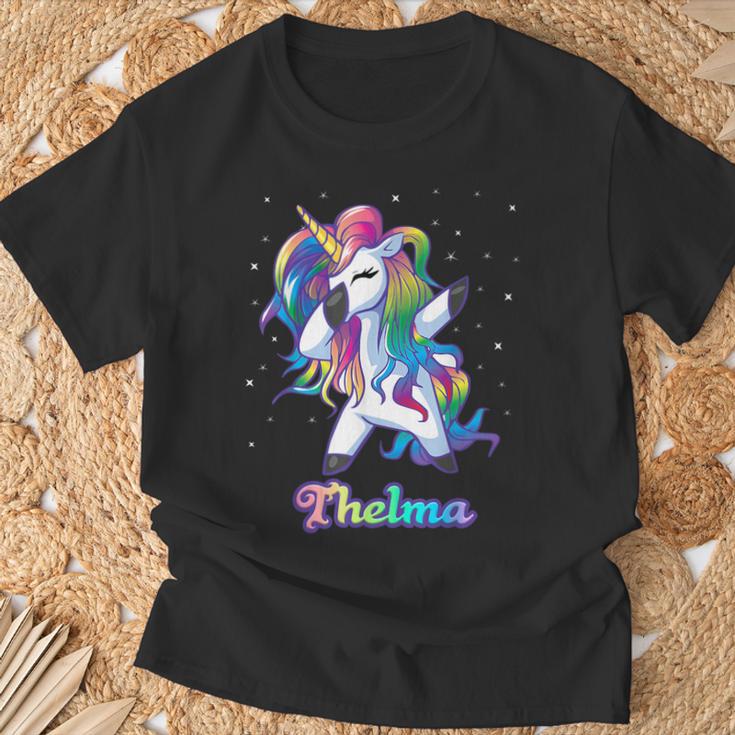 Thelma Name Personalisierbar Regenbogen-Einhorn Tupfen Personalisierbar T-Shirt Geschenke für alte Männer